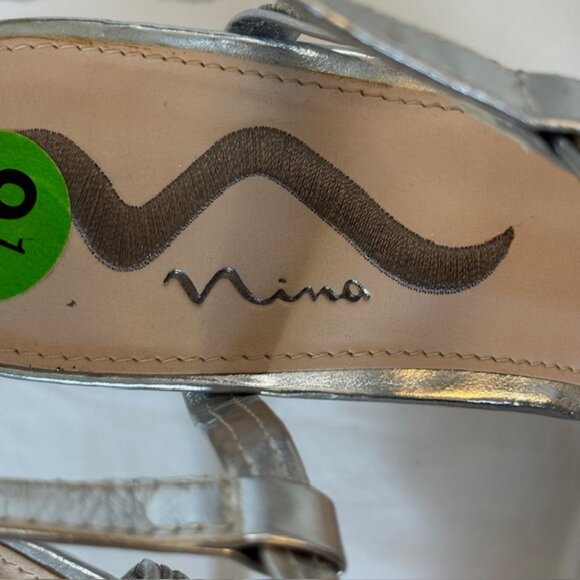 Nina Metallic Silver & Rhinestone High Heel Slingback Sandals Size 9.5M - Picture 8 of 13